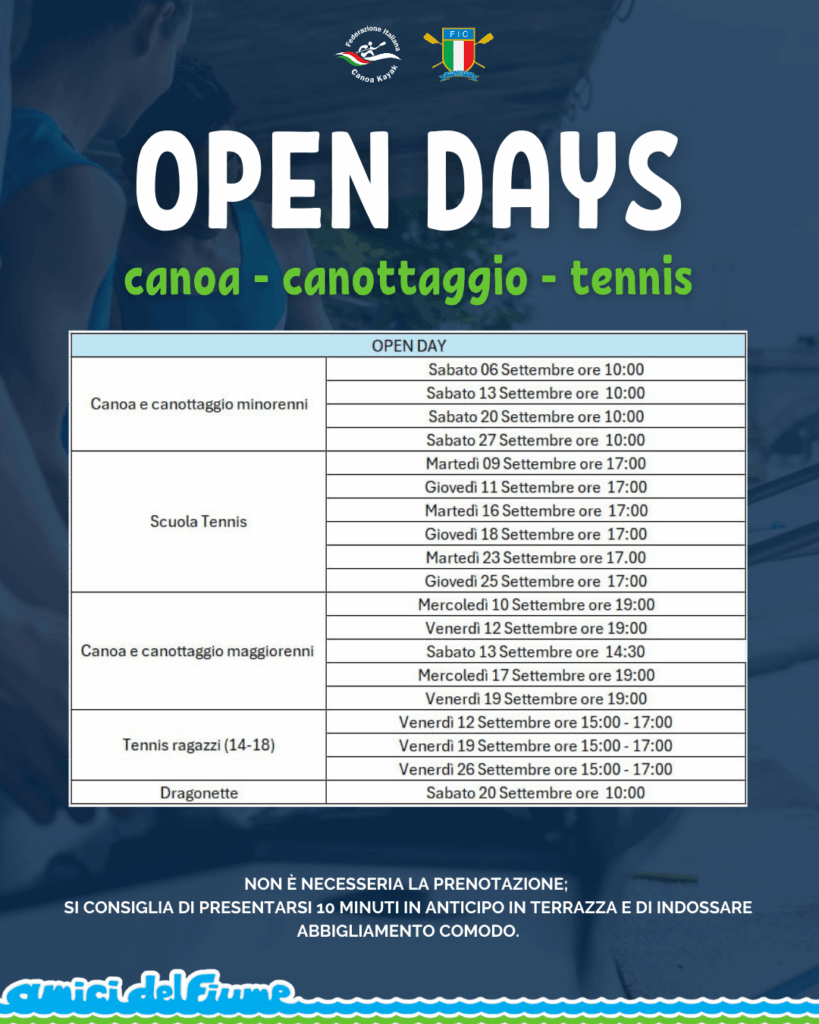 OPEN DAYS CANOA CANOTTAGGIO TENNIS TORINO